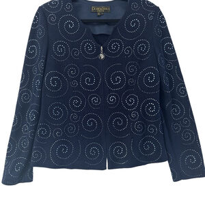 DONNA VINCI Knits Beaded Embroidered Navy Blue Wool blend cardigan size 12